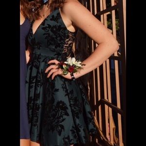 Green/Dark teal skater skirt velvet lace dress